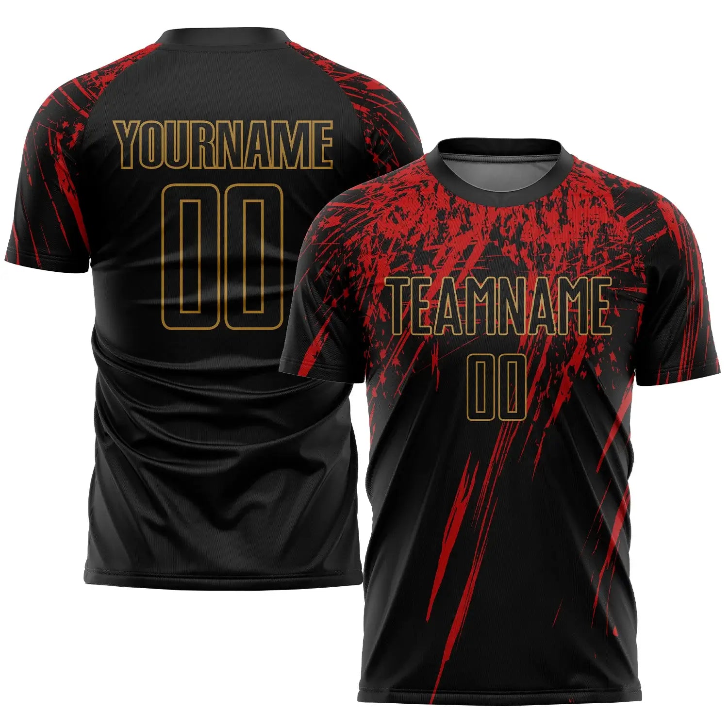 Custom Soccer Jersey Black Old Gold Red Sublimation, Team Uniform Kit, Custom Name Number, Unisex Men Women Youth