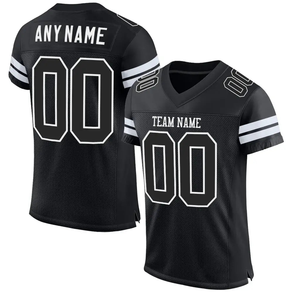Custom Mesh Football Jersey Black White Pro Style Sublimation, Custom Name Number, Men Youth Unisex