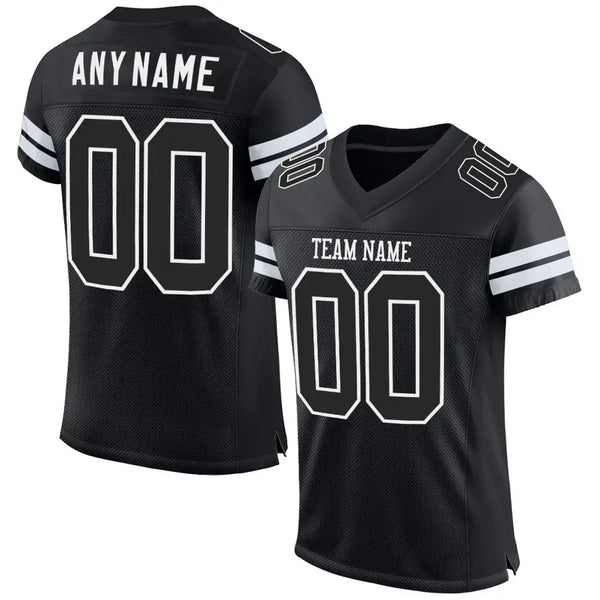 Custom Mesh Football Jersey Black White Pro Style Sublimation, Custom Name Number, Men Youth Unisex