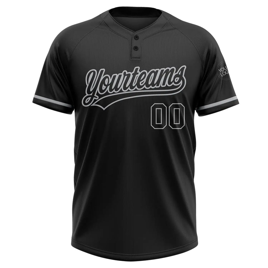 Custom 2-Button Softball Jersey Black Gray Sublimation, Custom Name Number, Women Girls Unisex Youth
