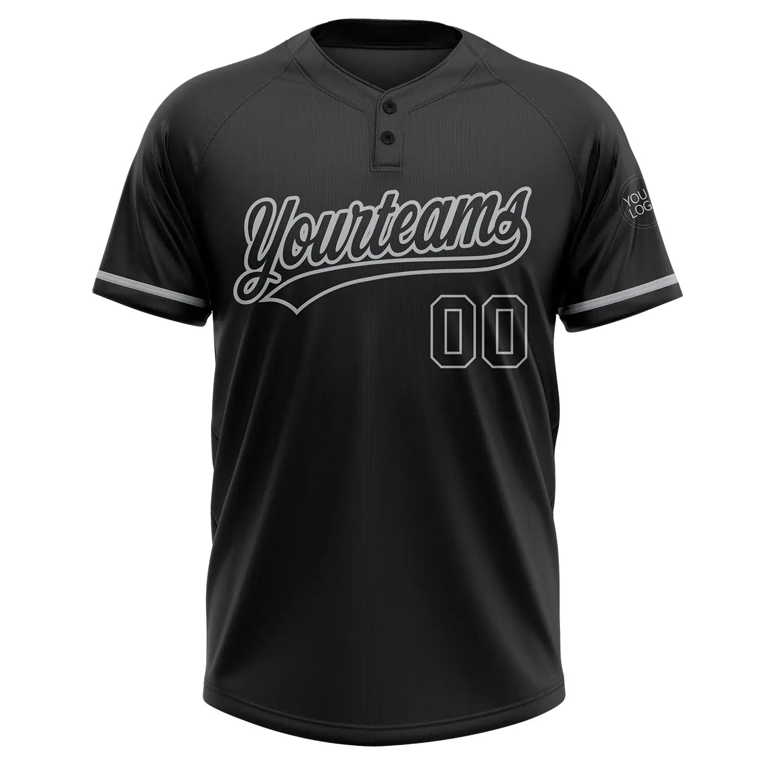 Custom 2-Button Softball Jersey Black Gray Sublimation, Custom Name Number, Women Girls Unisex Youth