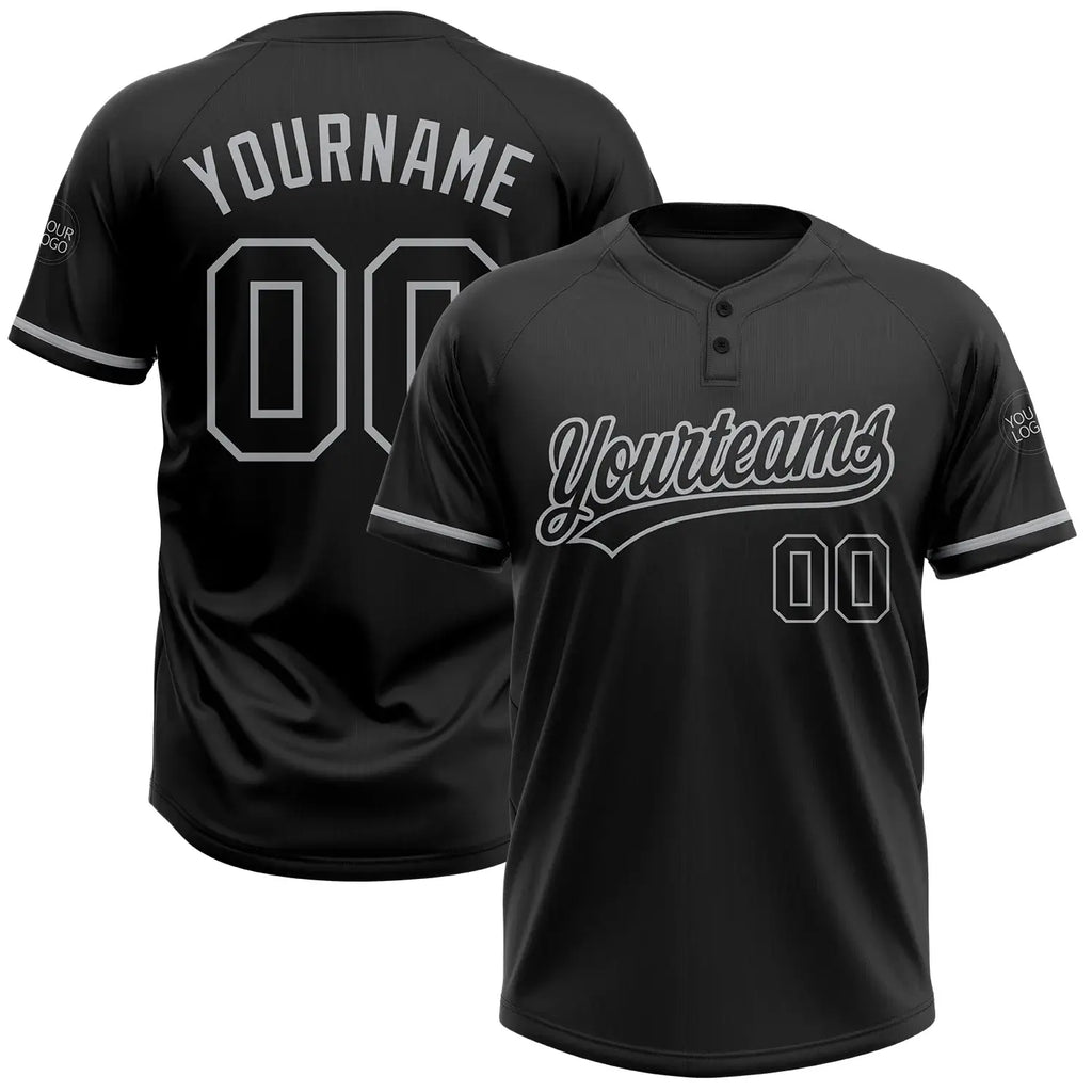 Custom 2-Button Softball Jersey Black Gray Sublimation, Custom Name Number, Women Girls Unisex Youth