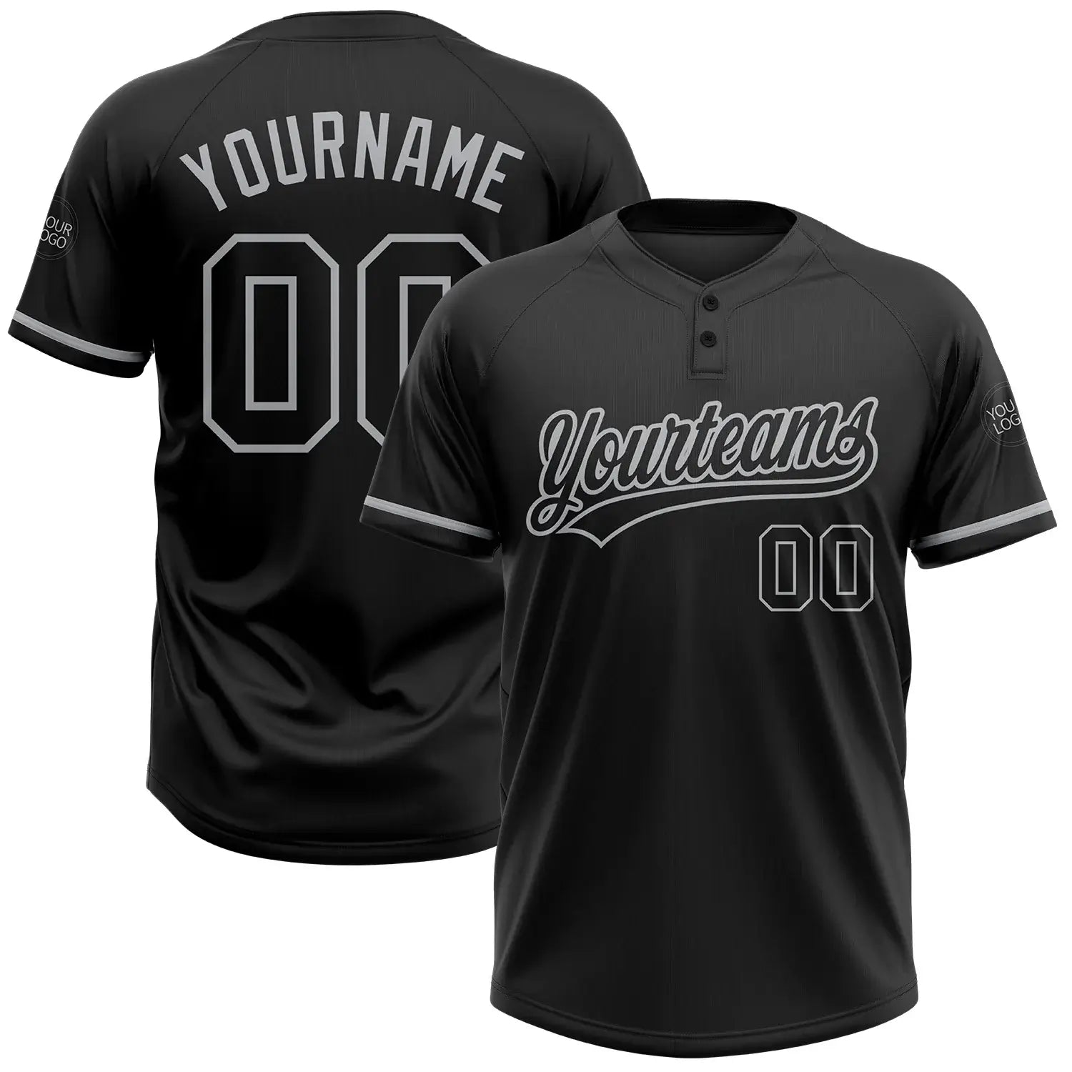 Custom 2-Button Softball Jersey Black Gray Sublimation, Custom Name Number, Women Girls Unisex Youth