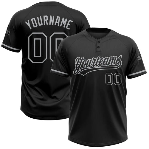 Custom 2-Button Softball Jersey Black Gray Sublimation, Custom Name Number, Women Girls Unisex Youth