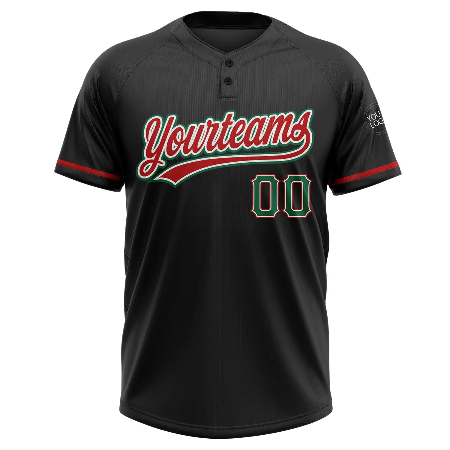 Custom 2-Button Softball Jersey Kelly Green Red Sublimation, Custom Name Number, Women Girls Unisex Youth