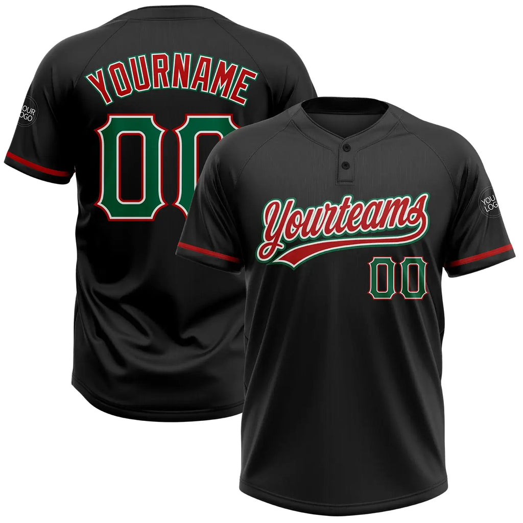 Custom 2-Button Softball Jersey Kelly Green Red Sublimation, Custom Name Number, Women Girls Unisex Youth