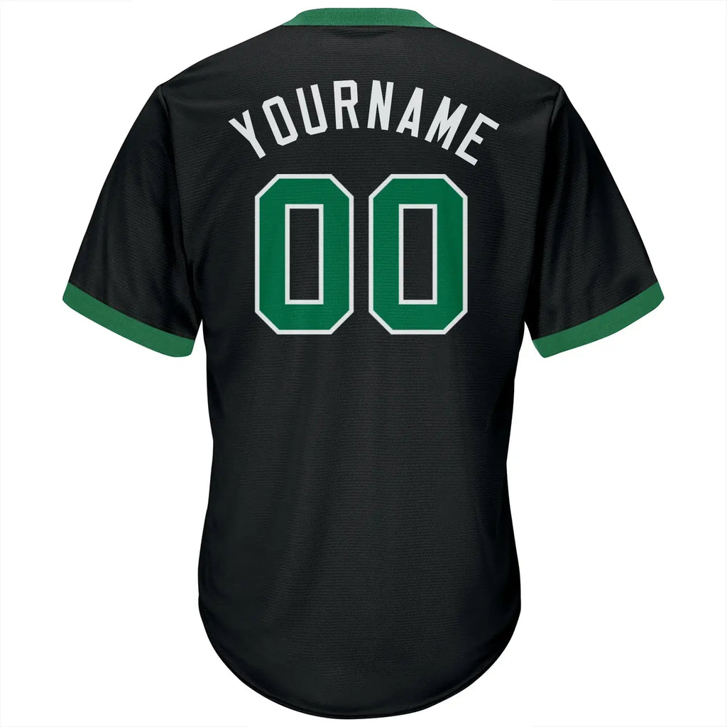 Custom Throwback Baseball Jersey Black Kelly Green White Sublimation, Custom Name Number, Men Youth Unisex