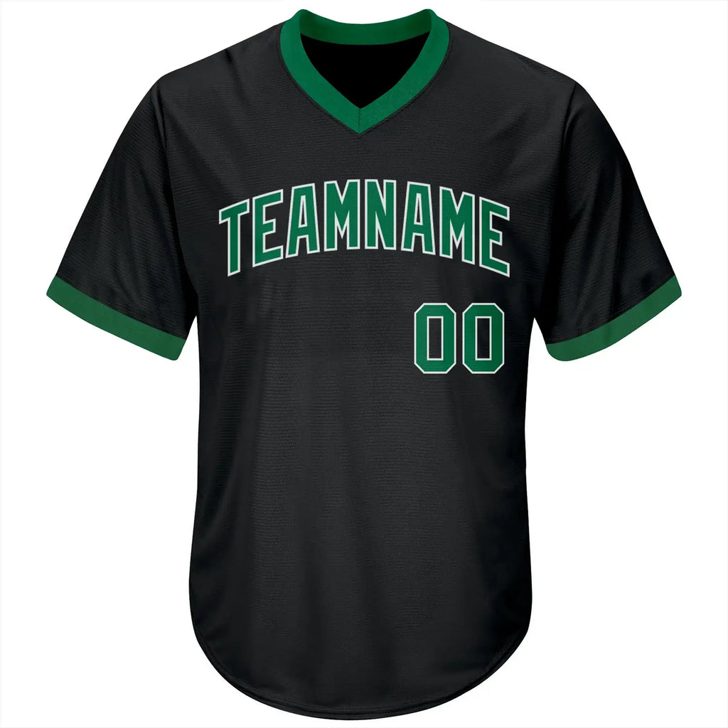 Custom Throwback Baseball Jersey Black Kelly Green White Sublimation, Custom Name Number, Men Youth Unisex