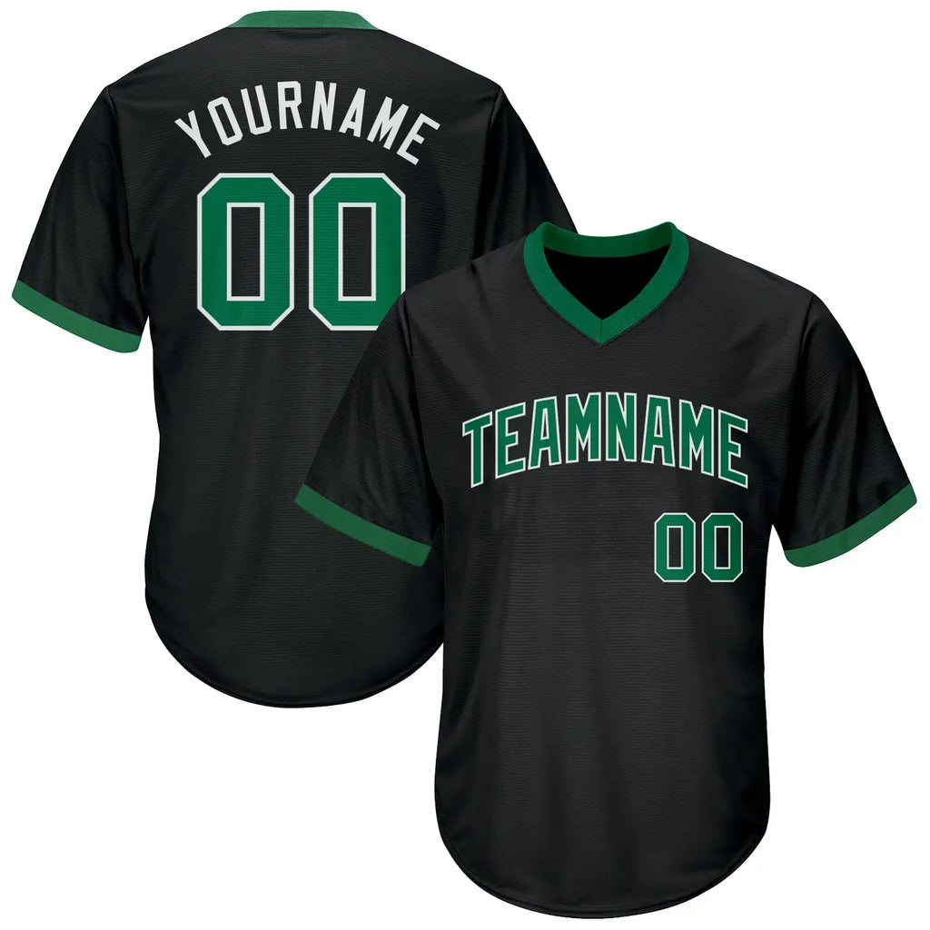 Custom Throwback Baseball Jersey Black Kelly Green White Sublimation, Custom Name Number, Men Youth Unisex