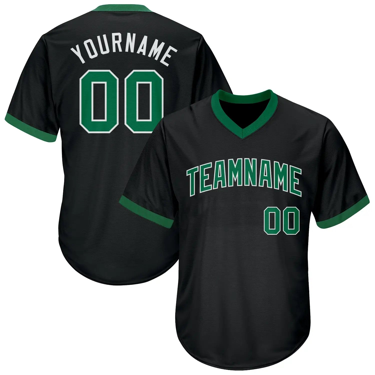 Custom Throwback Baseball Jersey Black Kelly Green White Sublimation, Custom Name Number, Men Youth Unisex