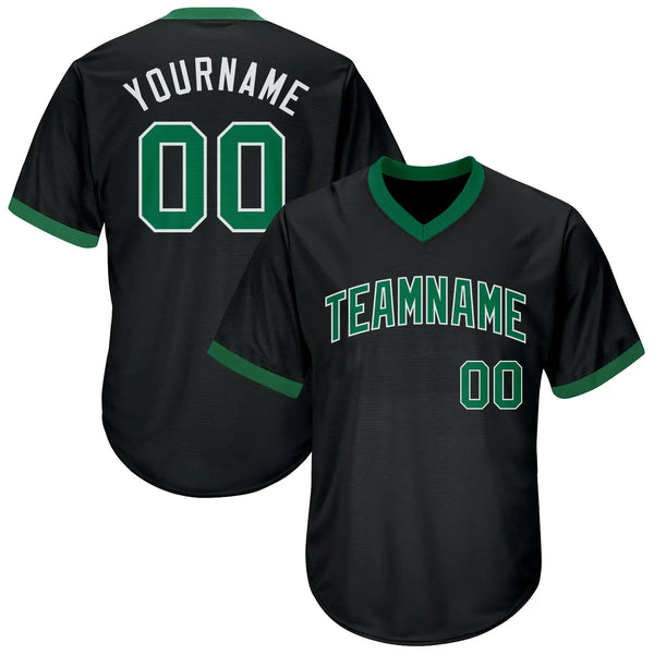 Custom Throwback Baseball Jersey Black Kelly Green White Sublimation, Custom Name Number, Men Youth Unisex