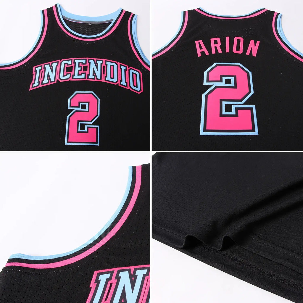 Custom Throwback Basketball Jersey Black Light Blue Pink Sublimation, Team Uniform Kit, Custom Name Number, Unisex Men Women Youth