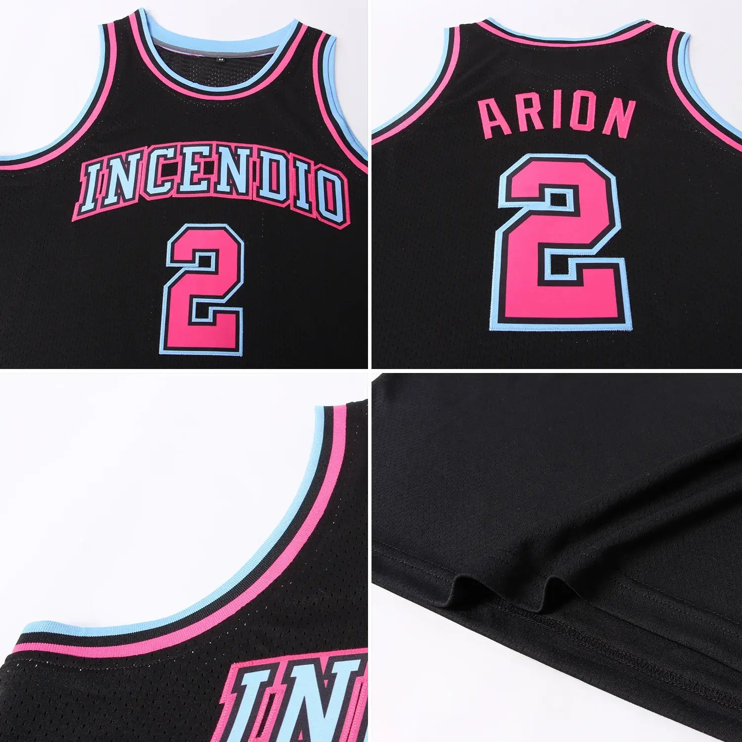 Custom Throwback Basketball Jersey Black Light Blue Pink Sublimation, Team Uniform Kit, Custom Name Number, Unisex Men Women Youth
