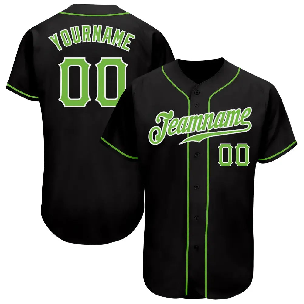 Custom Baseball Jersey Black Neon Green White Sublimation, Custom Name Number, Men Youth Unisex