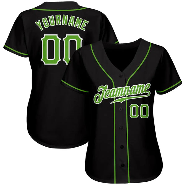 Custom Baseball Jersey Black Neon Green White Sublimation, Custom Name Number, Men Youth Unisex