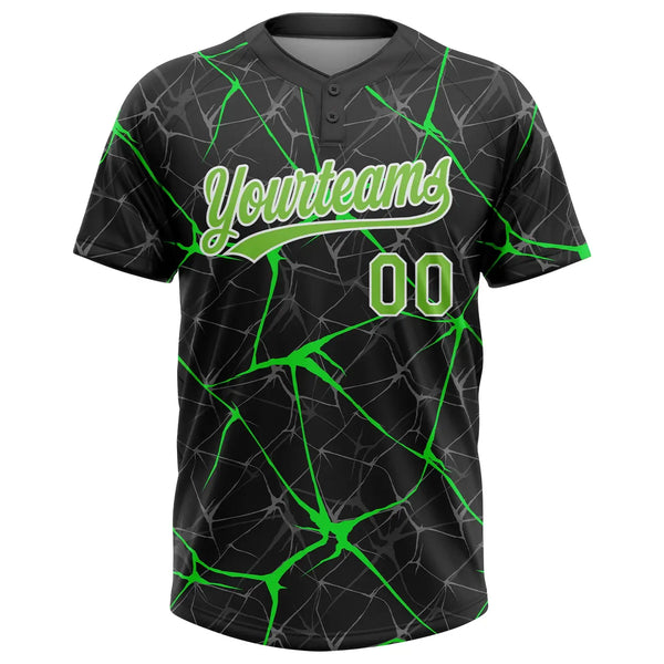 Custom 2-Button Softball Jersey 3D Pattern Black Neon Green Kelly Green Sublimation, Custom Name Number, Women Girls Unisex Youth
