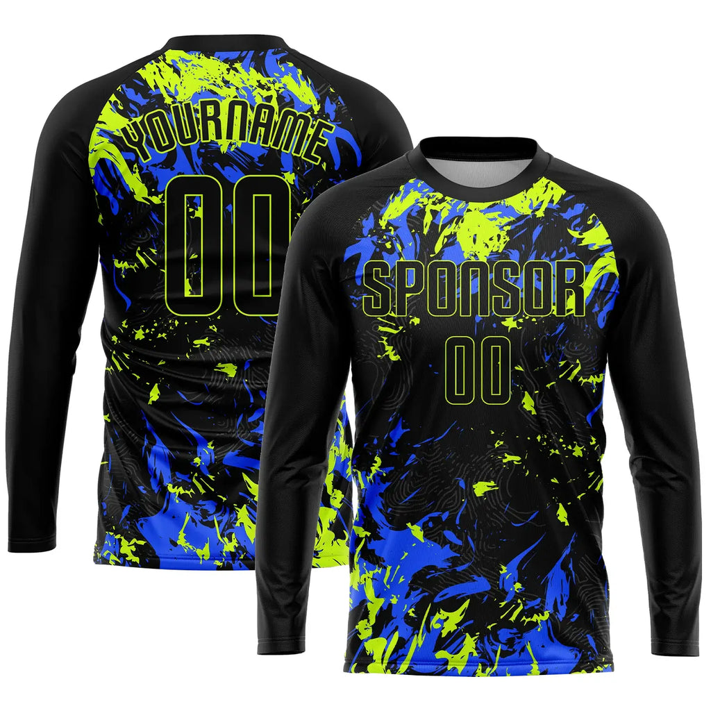 Custom Soccer Jersey Black Neon Green Royal Sublimation, Team Uniform Kit, Custom Name Number, Unisex Men Women Youth