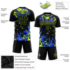 Custom Soccer Jersey Black Neon Green Royal Sublimation, Team Uniform Kit, Custom Name Number, Unisex Men Women Youth