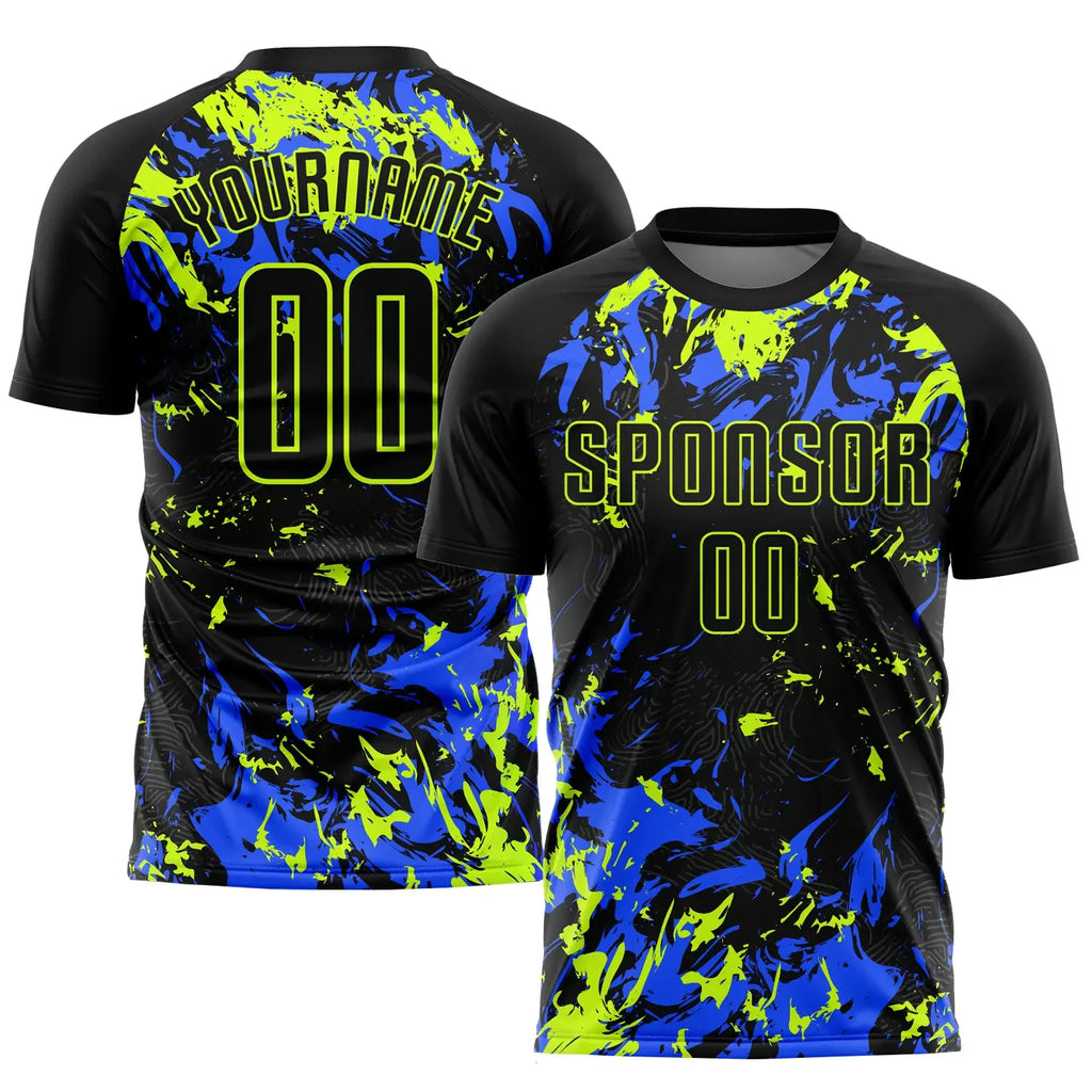 Custom Soccer Jersey Black Neon Green Royal Sublimation, Team Uniform Kit, Custom Name Number, Unisex Men Women Youth