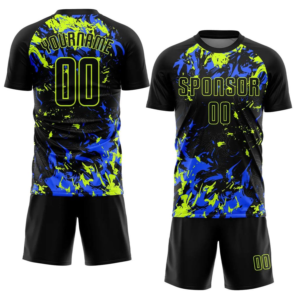 Custom Soccer Jersey Black Neon Green Royal Sublimation, Team Uniform Kit, Custom Name Number, Unisex Men Women Youth
