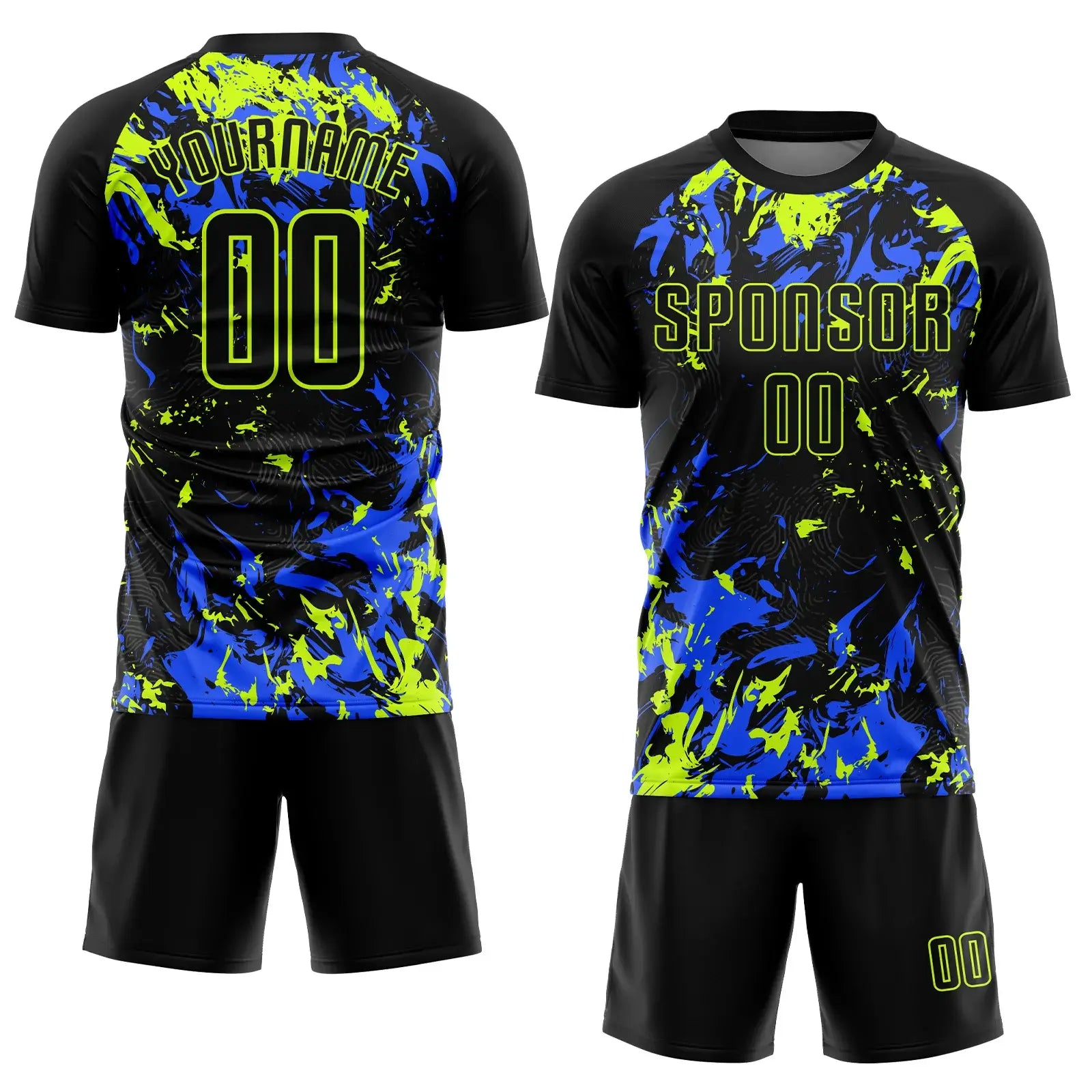 Custom Soccer Jersey Black Neon Green Royal Sublimation, Team Uniform Kit, Custom Name Number, Unisex Men Women Youth