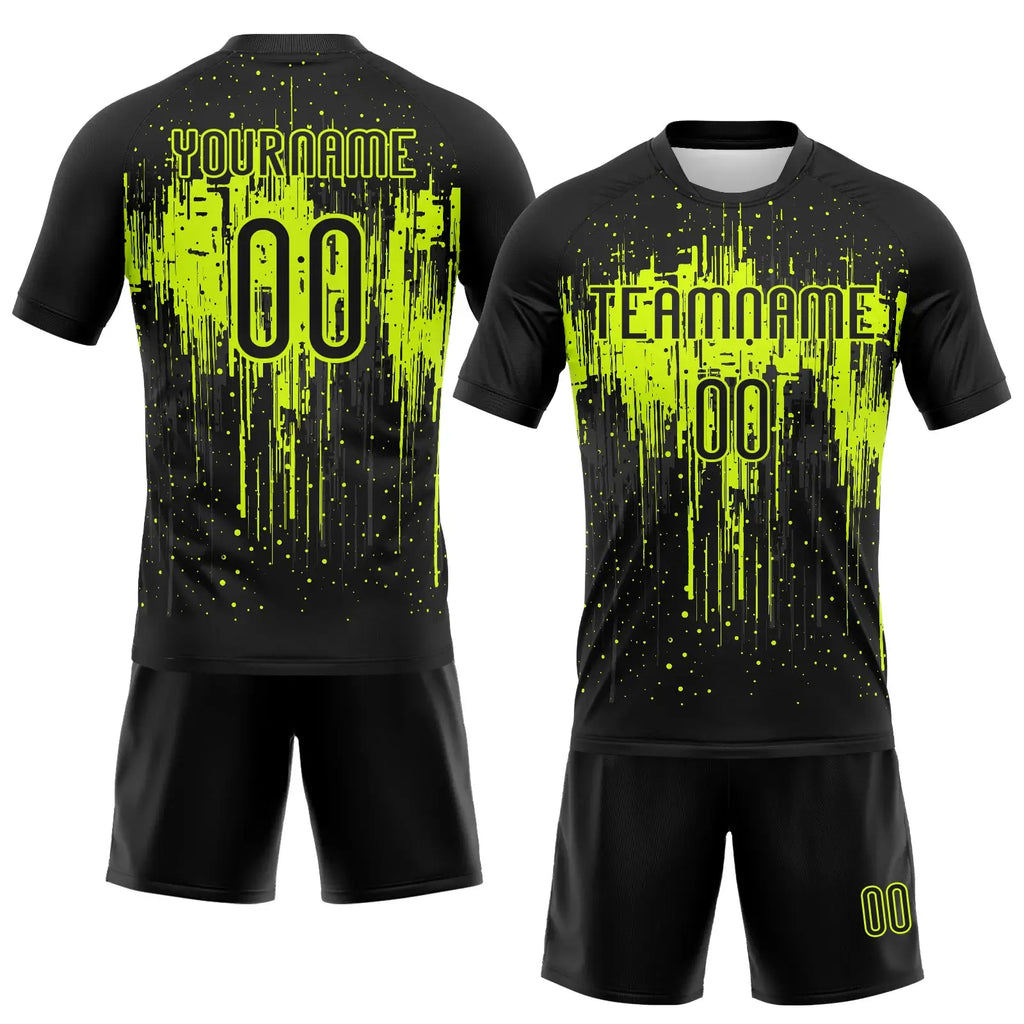 Custom Volleyball Jersey Black Black Neon Green Dripping Splatter Art Sublimation, Custom Name Number, Women Girls Unisex Youth
