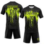 Custom Volleyball Jersey Black Black Neon Green Dripping Splatter Art Sublimation, Custom Name Number, Women Girls Unisex Youth