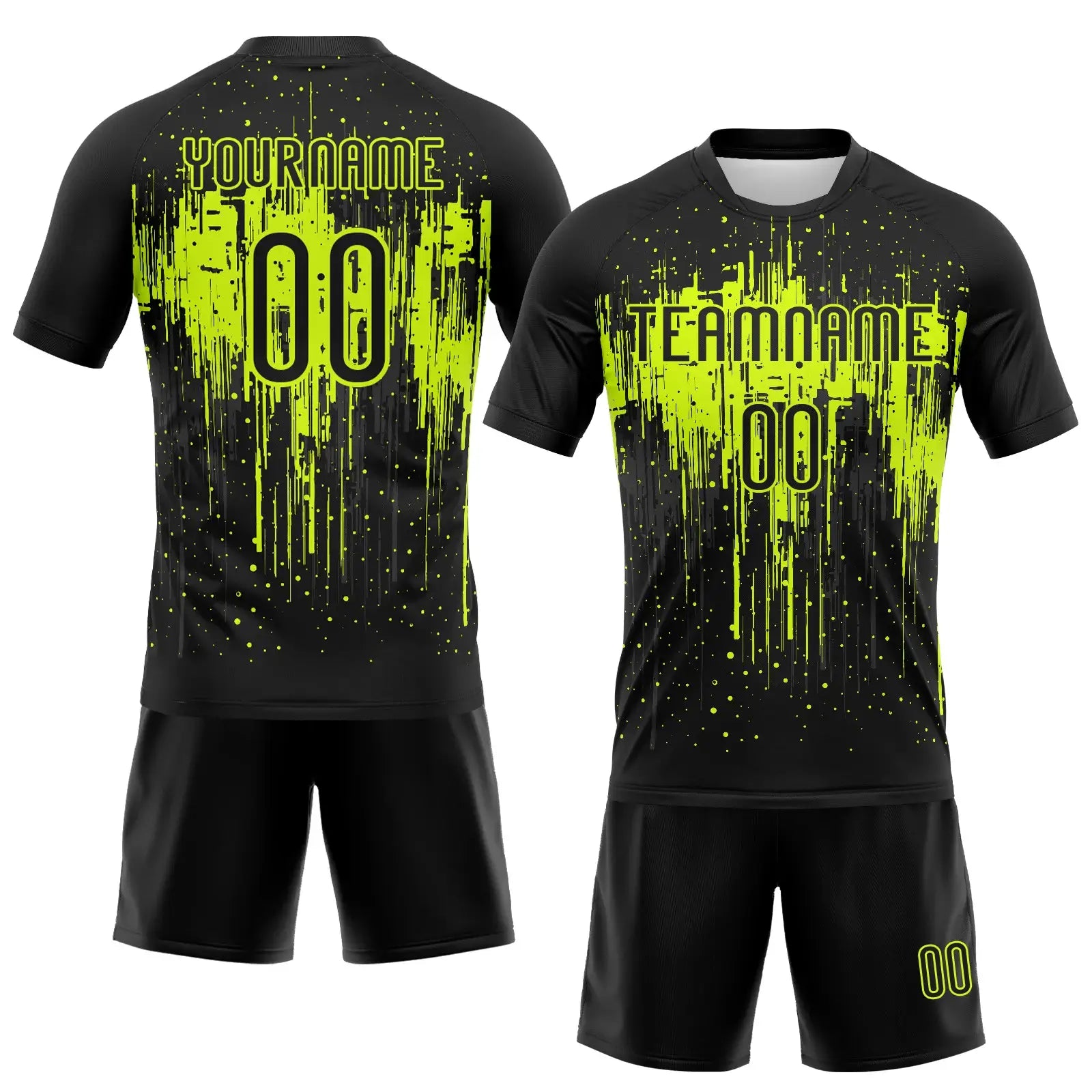 Custom Volleyball Jersey Black Black Neon Green Dripping Splatter Art Sublimation, Custom Name Number, Women Girls Unisex Youth