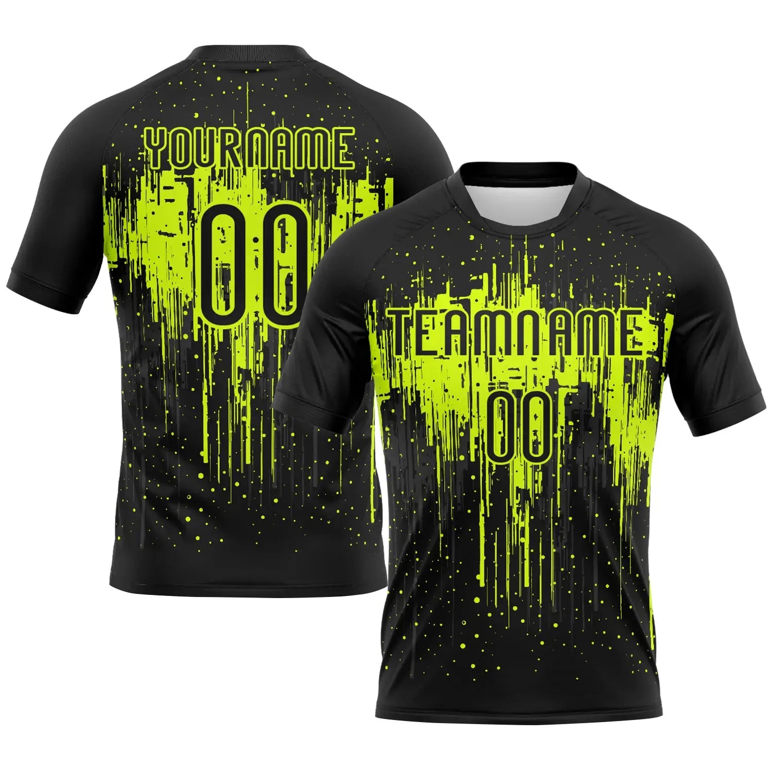 Custom Volleyball Jersey Black Black Neon Green Dripping Splatter Art Sublimation, Custom Name Number, Women Girls Unisex Youth