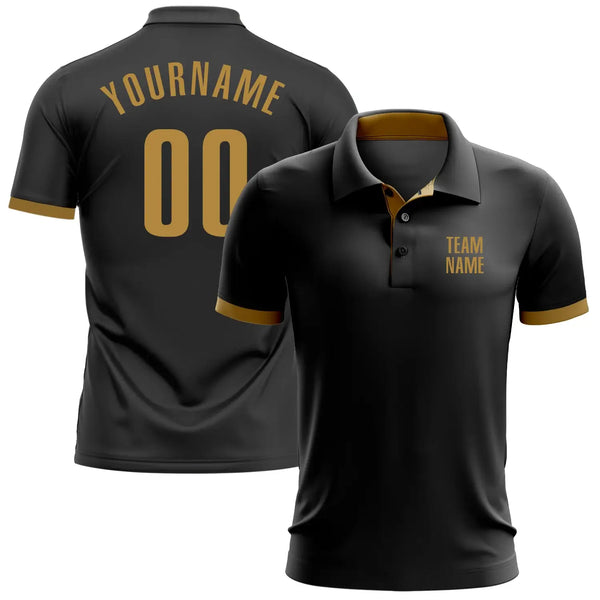 Custom Golf Polo Shirt Black Old Gold Performance Sublimation, Custom Logo, Men Women Unisex