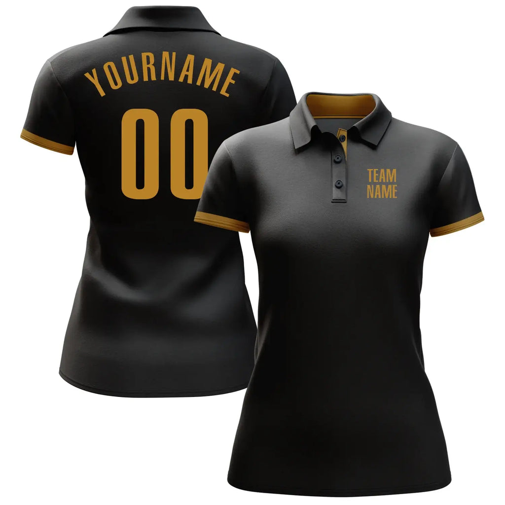 Custom Golf Polo Shirt Black Old Gold Performance Sublimation, Custom Logo, Men Women Unisex