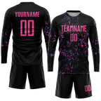 custom black pink-light blue sublimation long sleeves soccer uniform jersey with shorts