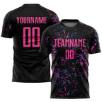 custom black pink-light blue sublimation long sleeves soccer uniform jersey with shorts