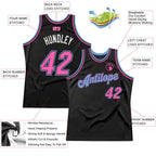 Custom Throwback Basketball Jersey Black Pink Light Blue Sublimation, Team Uniform Kit, Custom Name Number, Unisex Men Women Youth