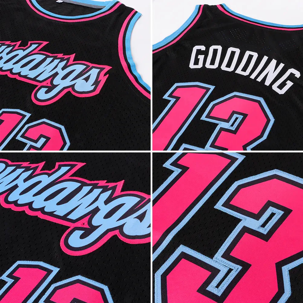 Custom Throwback Basketball Jersey Black Pink Light Blue Sublimation, Team Uniform Kit, Custom Name Number, Unisex Men Women Youth
