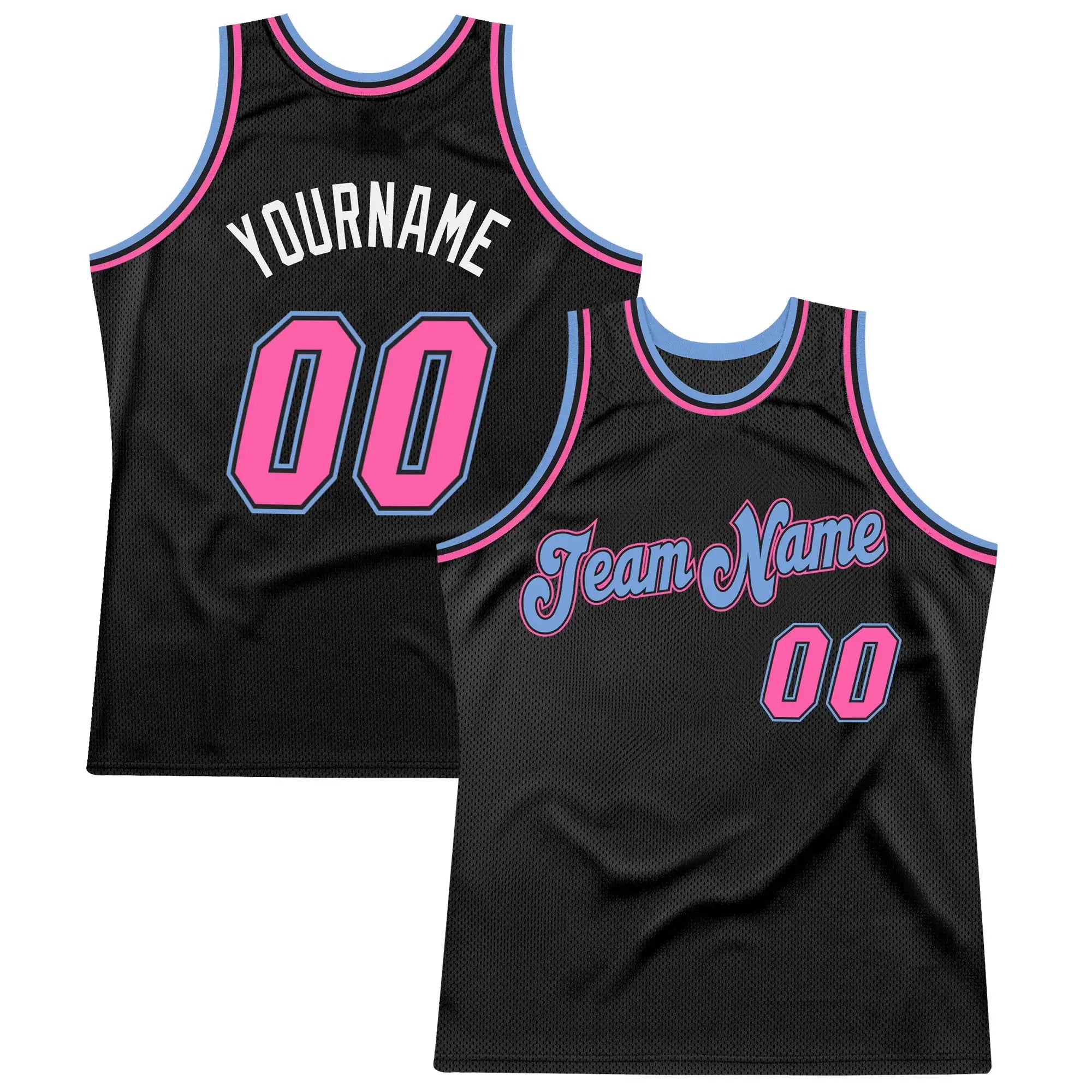 Custom Throwback Basketball Jersey Black Pink Light Blue Sublimation, Team Uniform Kit, Custom Name Number, Unisex Men Women Youth