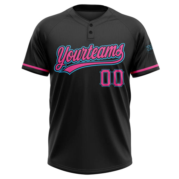Custom 2-Button Softball Jersey Black Pink Sky Blue Sublimation, Custom Name Number, Women Girls Unisex Youth