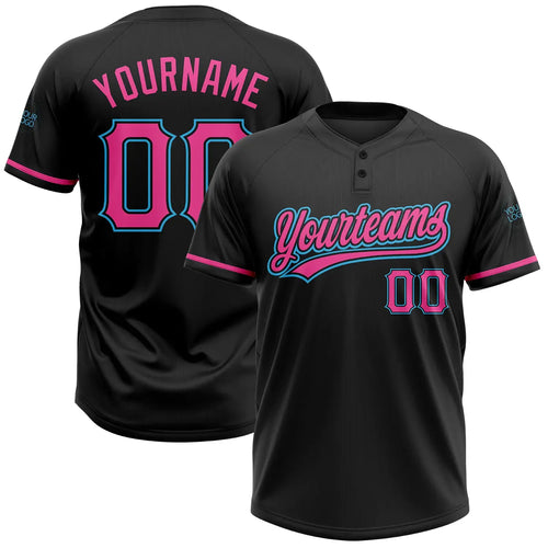 Custom 2-Button Softball Jersey Black Pink Sky Blue Sublimation, Custom Name Number, Women Girls Unisex Youth