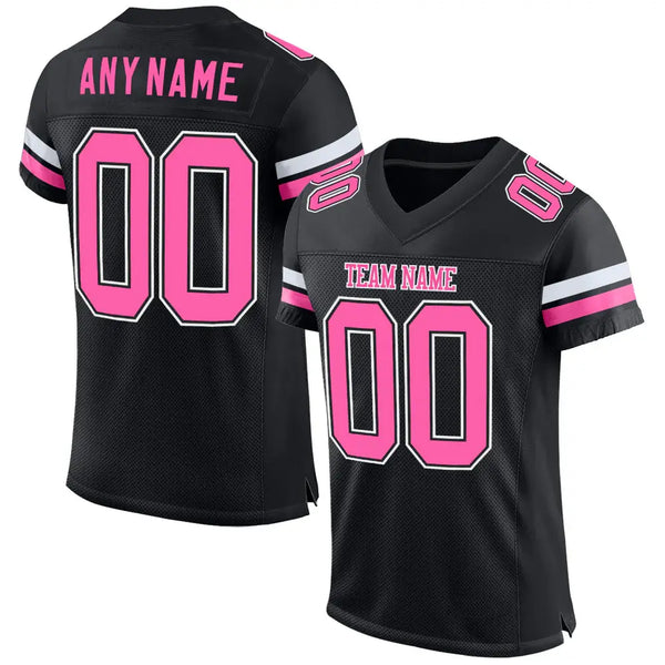 Custom Mesh Football Jersey Black Pink White Pro Style Sublimation, Custom Name Number, Men Youth Unisex