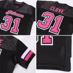 Custom Mesh Football Jersey Black Pink White Pro Style Sublimation, Custom Name Number, Men Youth Unisex
