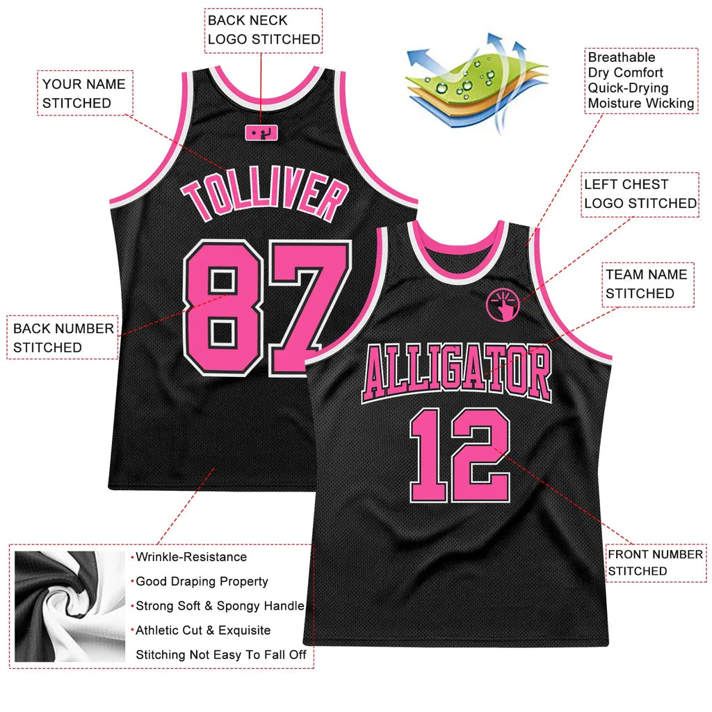 Custom Throwback Basketball Jersey Black Pink White Sublimation, Team Uniform Kit, Custom Name Number, Unisex Men Women Youth