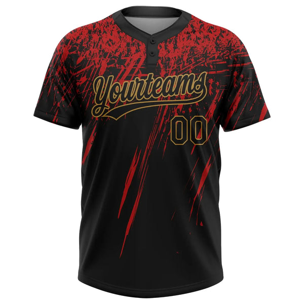 Custom 2-Button Softball Jersey 3D Pattern Black Red Old Gold Sublimation, Custom Name Number, Women Girls Unisex Youth