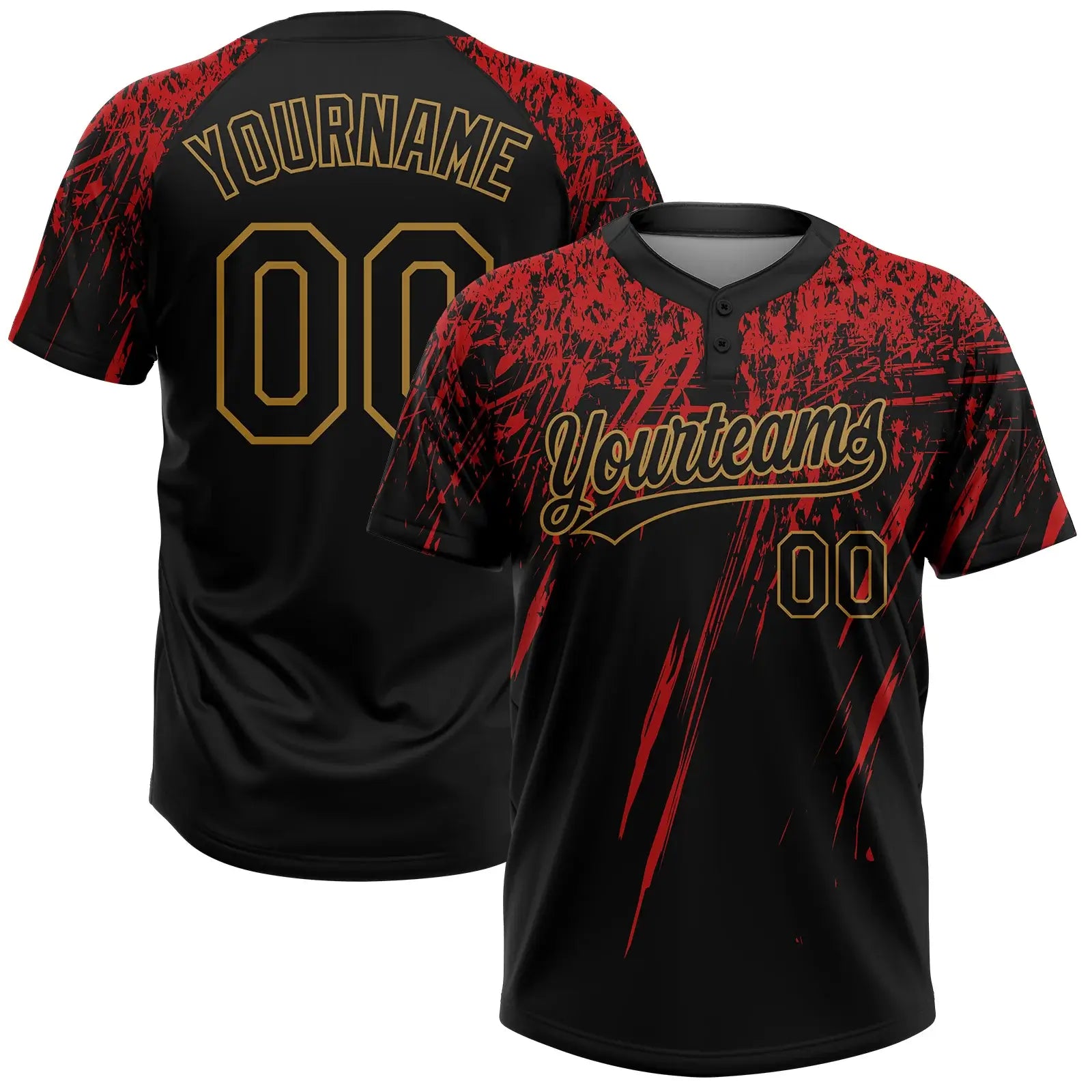Custom 2-Button Softball Jersey 3D Pattern Black Red Old Gold Sublimation, Custom Name Number, Women Girls Unisex Youth