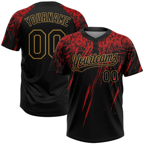 Custom 2-Button Softball Jersey 3D Pattern Black Red Old Gold Sublimation, Custom Name Number, Women Girls Unisex Youth