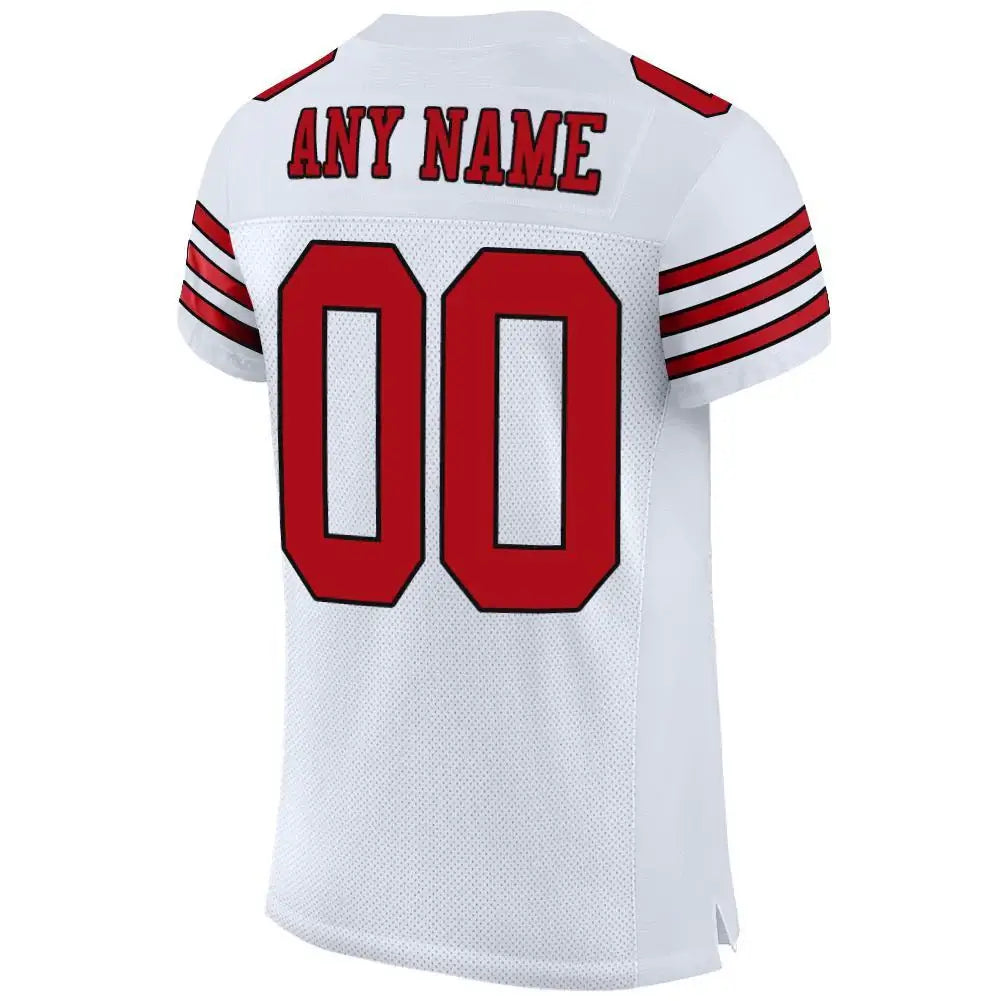 Custom Mesh Football Jersey White Red Black Pro Style Sublimation, Custom Name Number, Men Youth Unisex