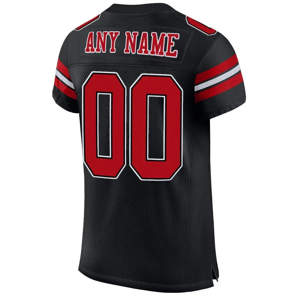 Custom Mesh Football Jersey Black Red White Pro Style Sublimation, Custom Name Number, Men Youth Unisex