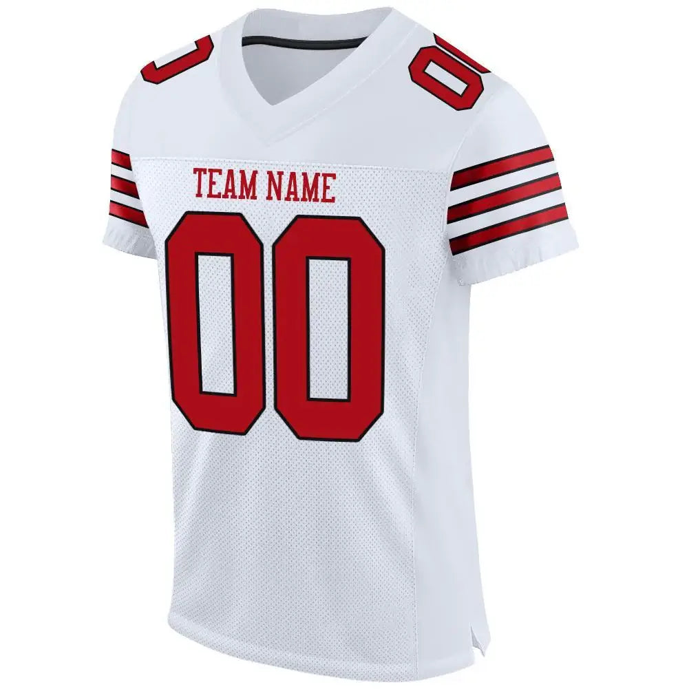 Custom Mesh Football Jersey White Red Black Pro Style Sublimation, Custom Name Number, Men Youth Unisex