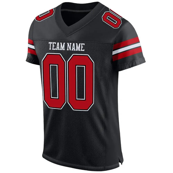 Custom Mesh Football Jersey Black Red White Pro Style Sublimation, Custom Name Number, Men Youth Unisex