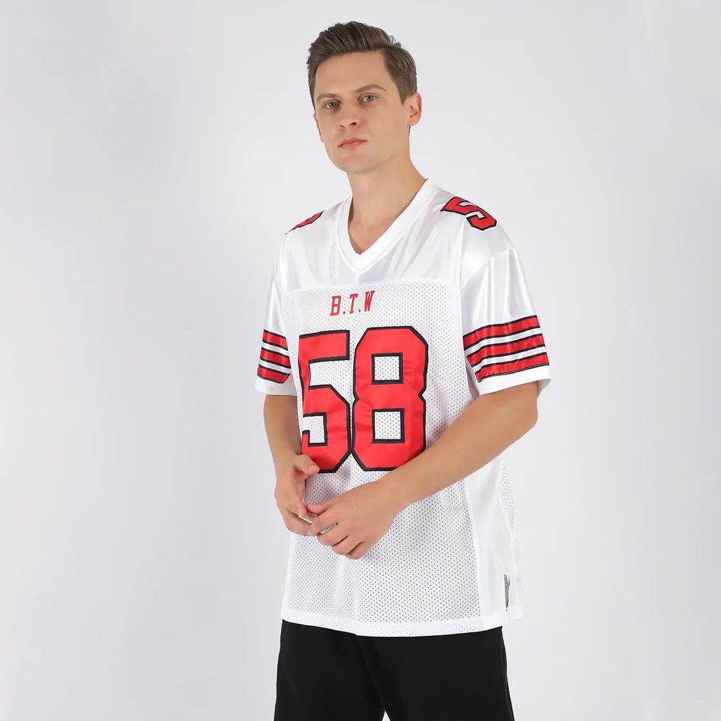 Custom Mesh Football Jersey White Red Black Pro Style Sublimation, Custom Name Number, Men Youth Unisex