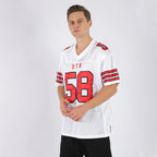 Custom Mesh Football Jersey White Red Black Pro Style Sublimation, Custom Name Number, Men Youth Unisex